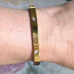 Yellow Gold Plated Stainless Steel Cubic Zirconia Cuff Bracelet NWT